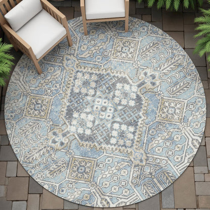 Machine Washable Indoor/Outdoor Chantille ACN2197 Sky 8' x 8' Round Rug