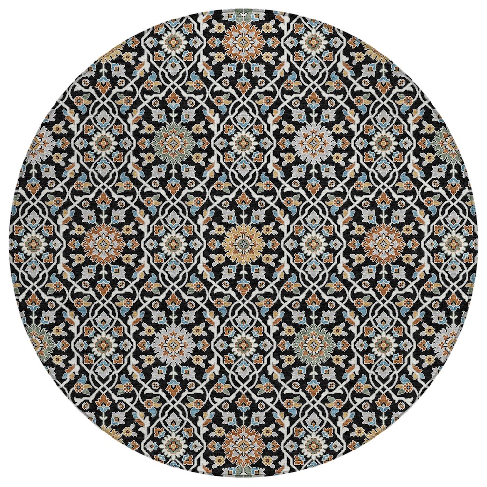 Machine Washable Indoor/Outdoor Chantille ACN2199 Black 8' x 8' Round Rug