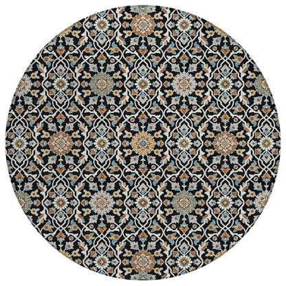 Machine Washable Indoor/Outdoor Chantille ACN2199 Black 8' x 8' Round Rug