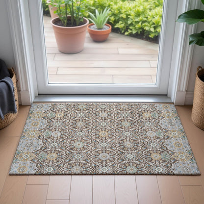Machine Washable Indoor/Outdoor Chantille ACN2199 Chocolate 1'8" x 2'6" Rug