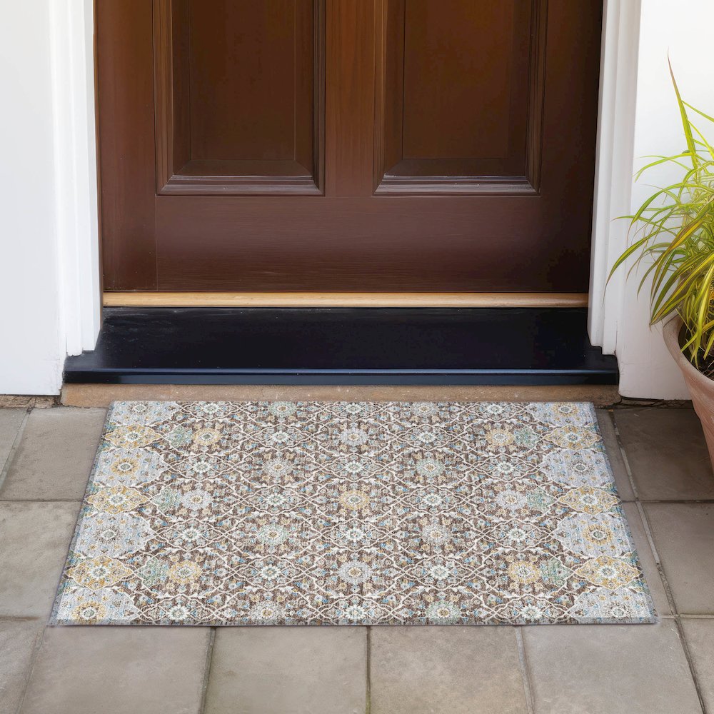 Machine Washable Indoor/Outdoor Chantille ACN2199 Chocolate 1'8" x 2'6" Rug