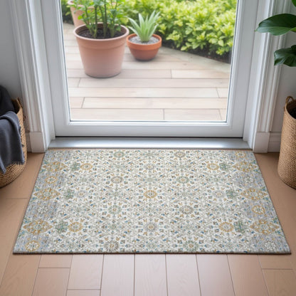 Machine Washable Indoor/Outdoor Chantille ACN2199 Ivory 1'8" x 2'6" Rug