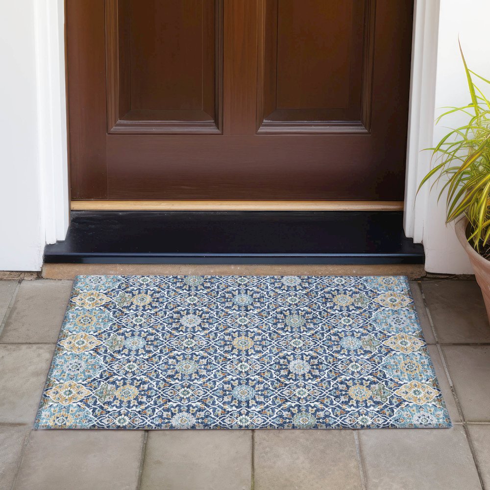 Machine Washable Indoor/Outdoor Chantille ACN2199 Navy 1'8" x 2'6" Rug