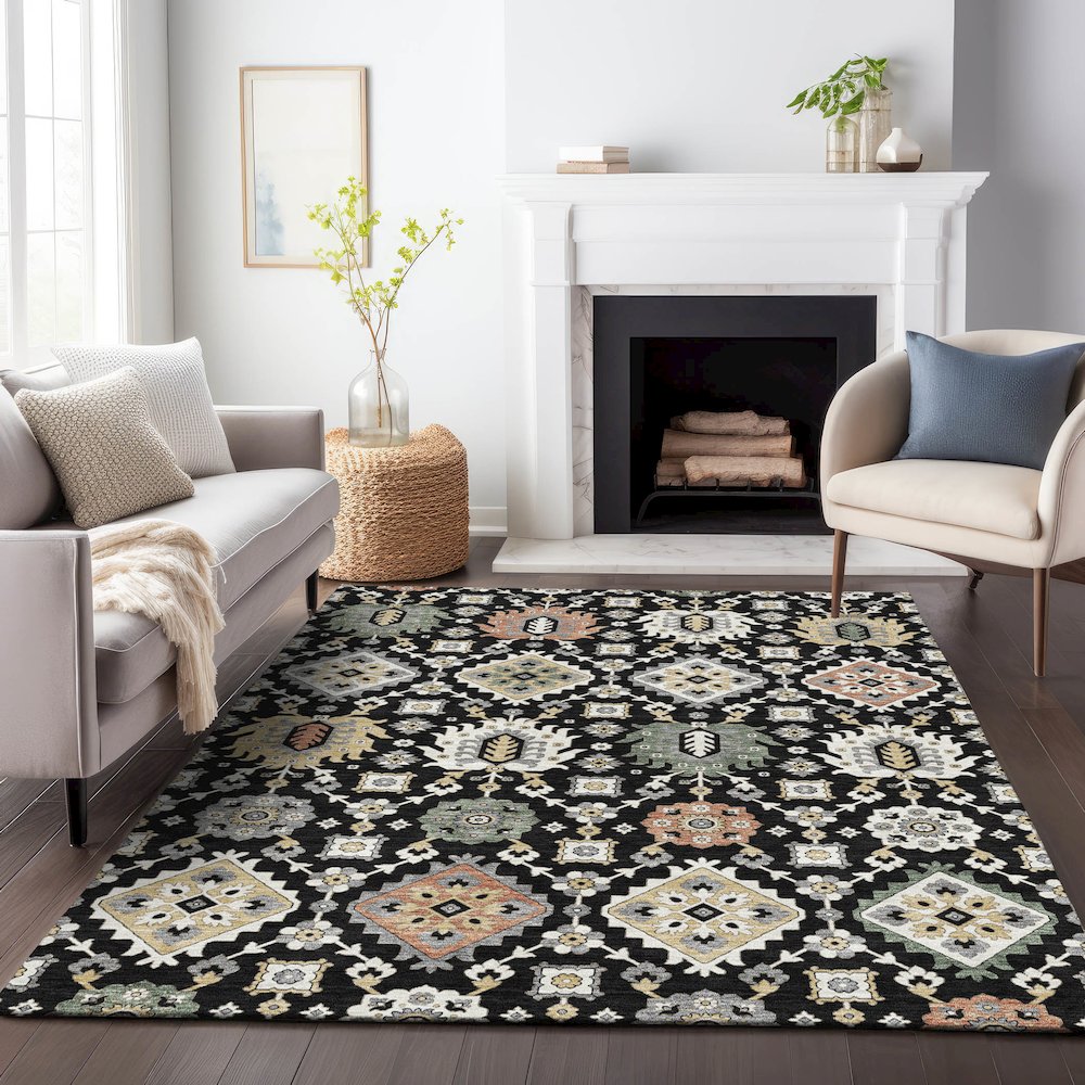 Machine Washable Indoor/Outdoor Chantille ACN2200 Black 2'6" x 3'10" Rug