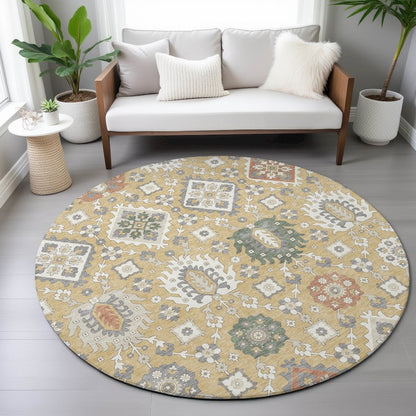 Machine Washable Indoor/Outdoor Chantille ACN2200 Gold 8' x 8' Round Rug