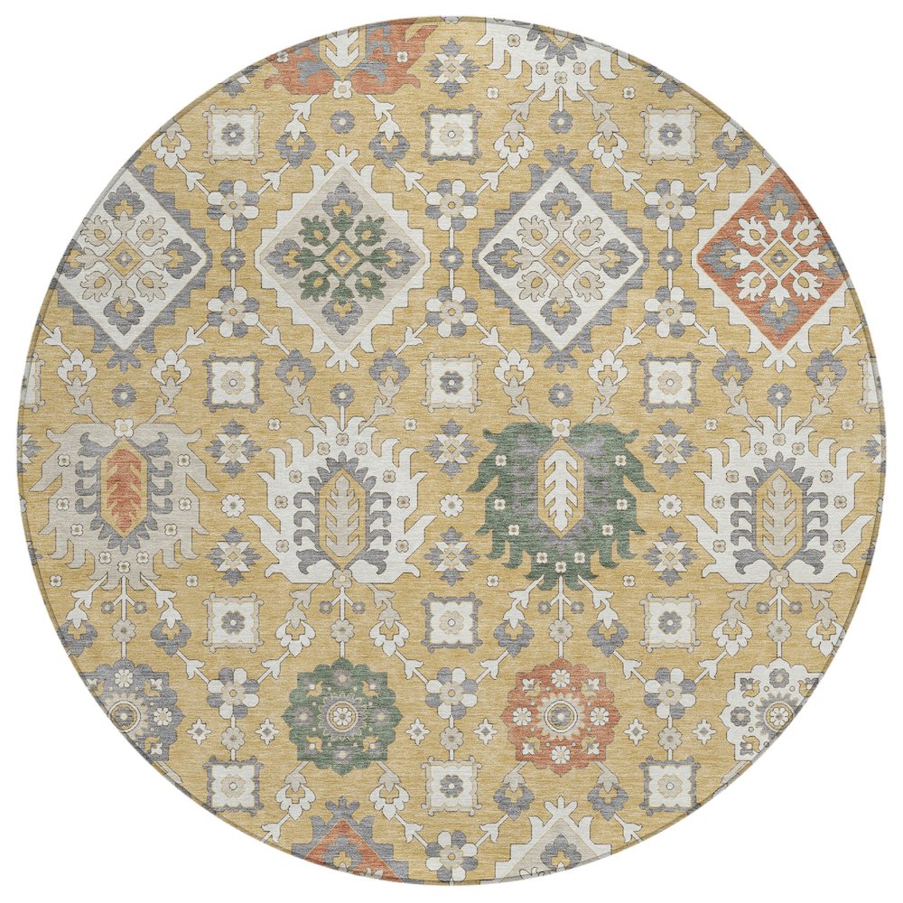 Machine Washable Indoor/Outdoor Chantille ACN2200 Gold 8' x 8' Round Rug