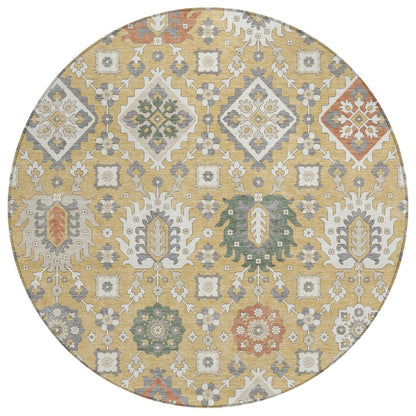 Machine Washable Indoor/Outdoor Chantille ACN2200 Gold 8' x 8' Round Rug