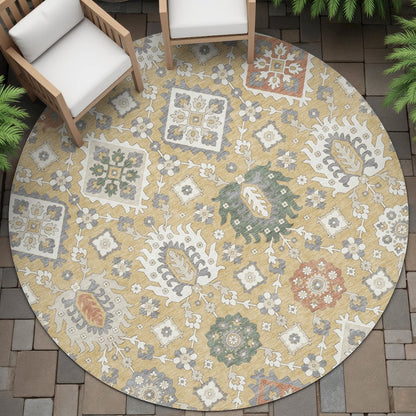 Machine Washable Indoor/Outdoor Chantille ACN2200 Gold 8' x 8' Round Rug