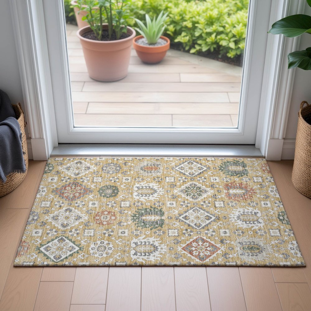 Machine Washable Indoor/Outdoor Chantille ACN2200 Gold 1'8" x 2'6" Rug