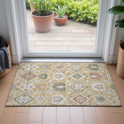 Machine Washable Indoor/Outdoor Chantille ACN2200 Gold 1'8" x 2'6" Rug