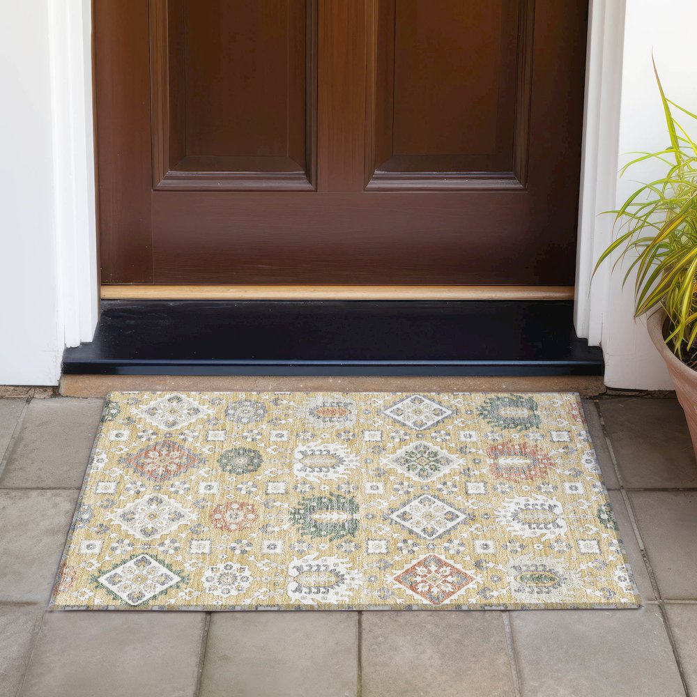Machine Washable Indoor/Outdoor Chantille ACN2200 Gold 1'8" x 2'6" Rug