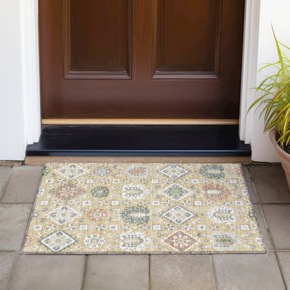Machine Washable Indoor/Outdoor Chantille ACN2200 Gold 1'8" x 2'6" Rug