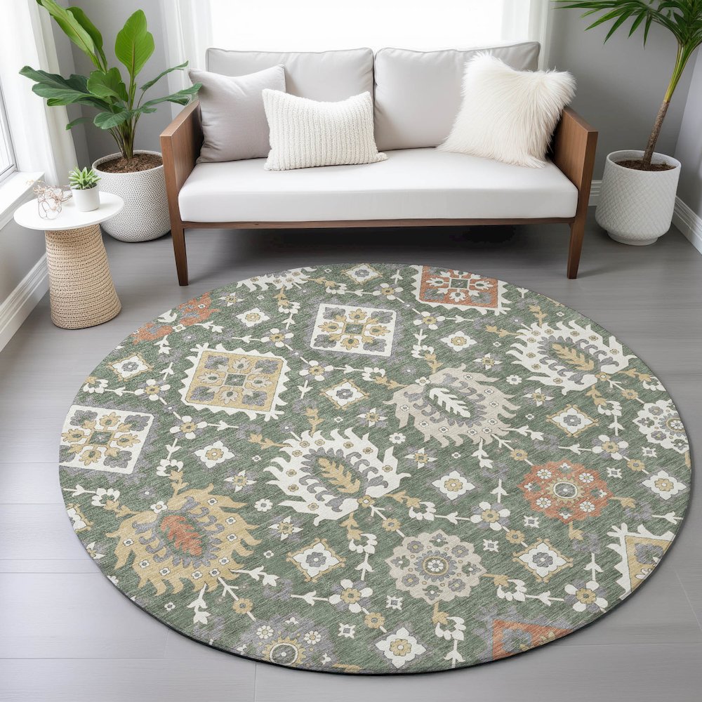 Machine Washable Indoor/Outdoor Chantille ACN2200 Green 8' x 8' Round Rug