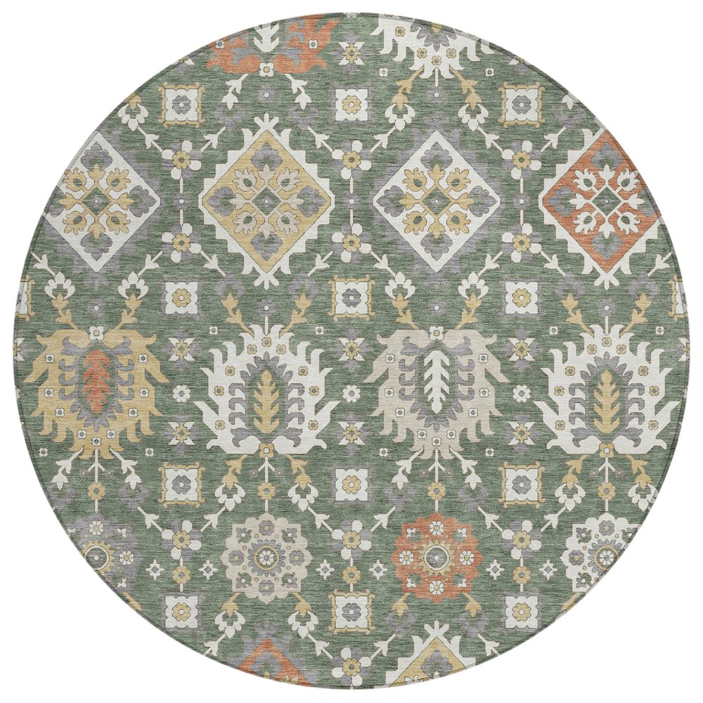 Machine Washable Indoor/Outdoor Chantille ACN2200 Green 8' x 8' Round Rug