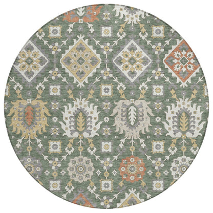 Machine Washable Indoor/Outdoor Chantille ACN2200 Green 8' x 8' Round Rug