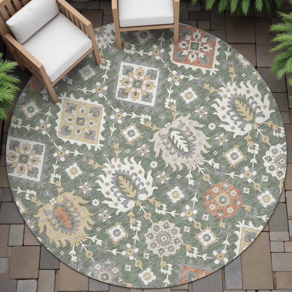 Machine Washable Indoor/Outdoor Chantille ACN2200 Green 8' x 8' Round Rug