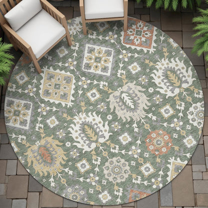 Machine Washable Indoor/Outdoor Chantille ACN2200 Green 8' x 8' Round Rug