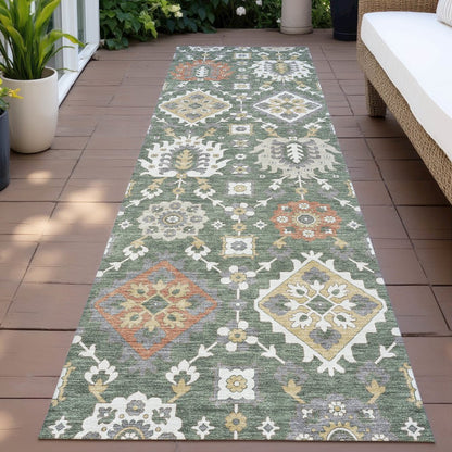 Machine Washable Indoor/Outdoor Chantille ACN2200 Green 2'3" x 7'6" Runner Rug