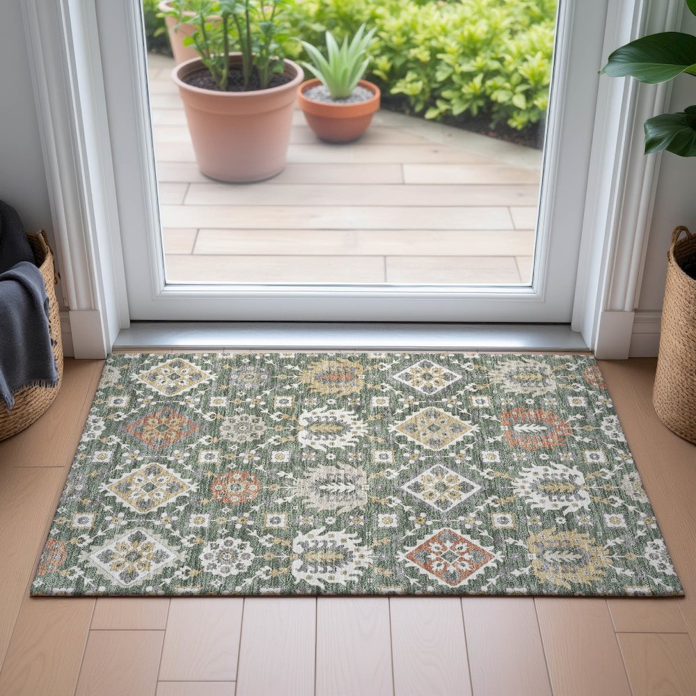 Machine Washable Indoor/Outdoor Chantille ACN2200 Green 1'8" x 2'6" Rug
