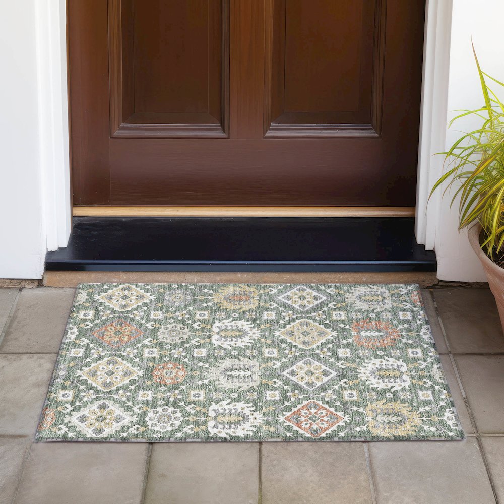 Machine Washable Indoor/Outdoor Chantille ACN2200 Green 1'8" x 2'6" Rug