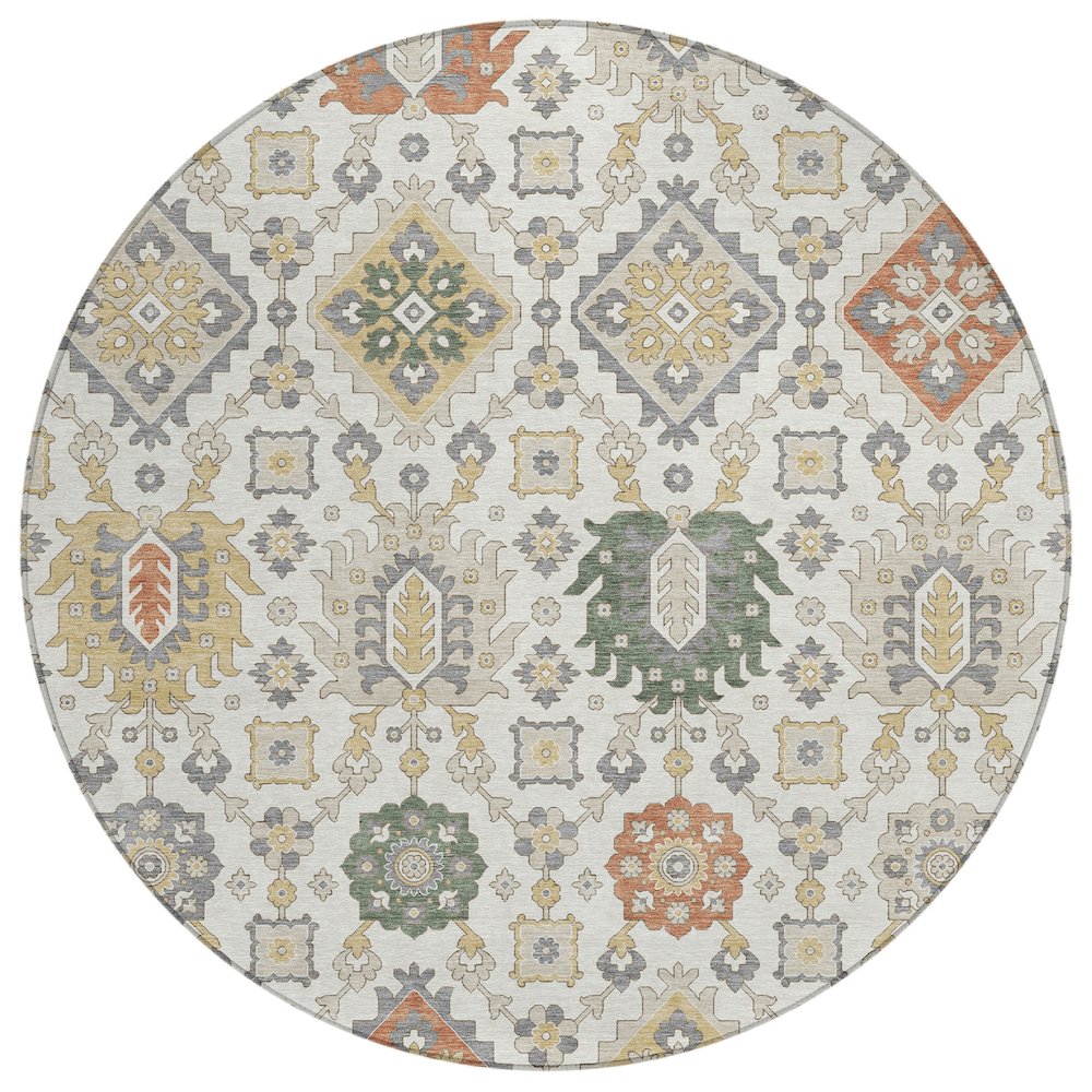 Machine Washable Indoor/Outdoor Chantille ACN2200 Ivory 8' x 8' Round Rug