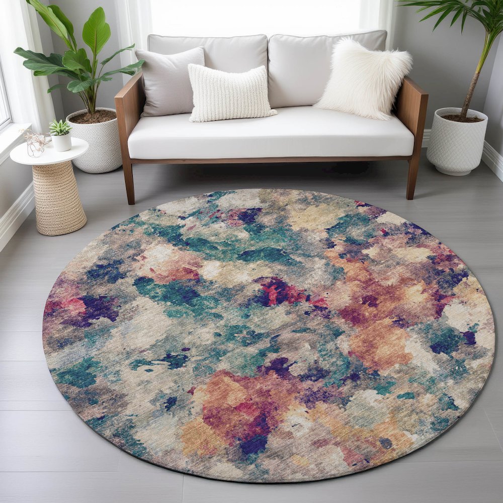 Machine Washable Indoor/Outdoor Chantille ACN2203 Putty 8' x 8' Round Rug