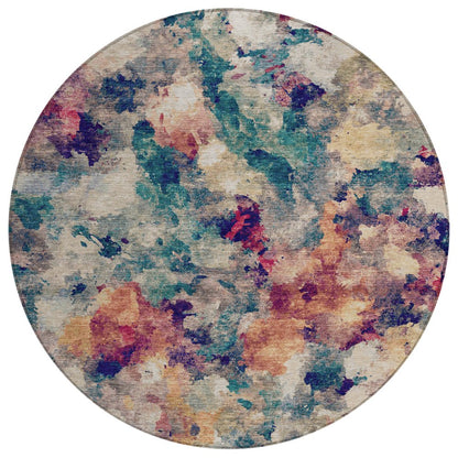 Machine Washable Indoor/Outdoor Chantille ACN2203 Putty 8' x 8' Round Rug