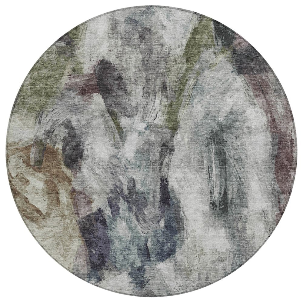 Machine Washable Indoor/Outdoor Chantille ACN2204 Gray 8' x 8' Round Rug