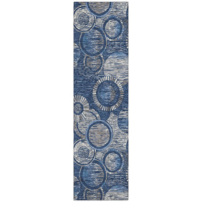 Machine Washable Indoor/Outdoor Chantille ACN2206 Navy 2'3" x 7'6" Runner Rug