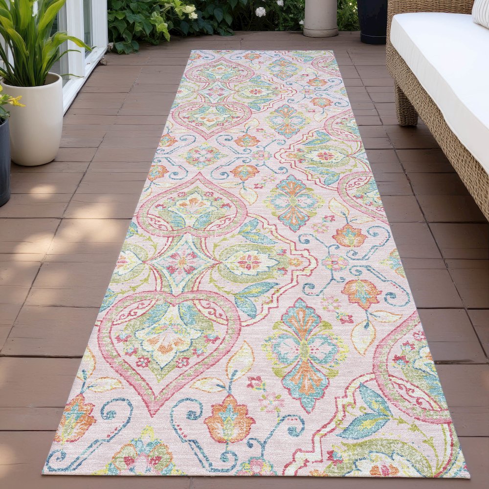 Machine Washable Indoor/Outdoor Chantille ACN2207 Pink 2'3" x 7'6" Runner Rug