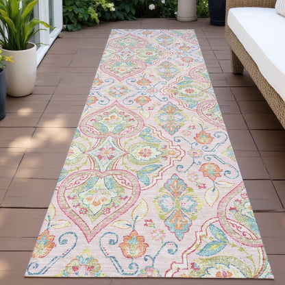 Machine Washable Indoor/Outdoor Chantille ACN2207 Pink 2'3" x 7'6" Runner Rug