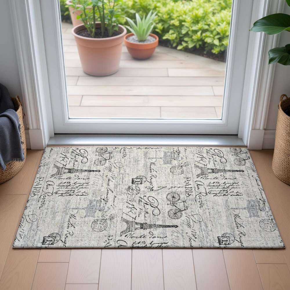 Machine Washable Indoor/Outdoor Chantille ACN2209 Beige 1'8" x 2'6" Rug
