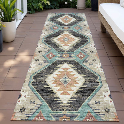 Machine Washable Indoor/Outdoor Chantille ACN2210 Black 2'3" x 7'6" Runner Rug