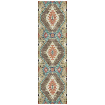 Machine Washable Indoor/Outdoor Chantille ACN2210 Khaki 2'3" x 7'6" Runner Rug