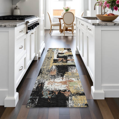 Machine Washable Indoor/Outdoor Chantille ACN2212 Black 2'3" x 7'6" Runner Rug