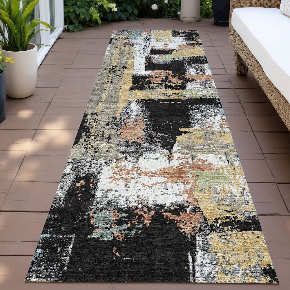 Machine Washable Indoor/Outdoor Chantille ACN2212 Black 2'3" x 7'6" Runner Rug