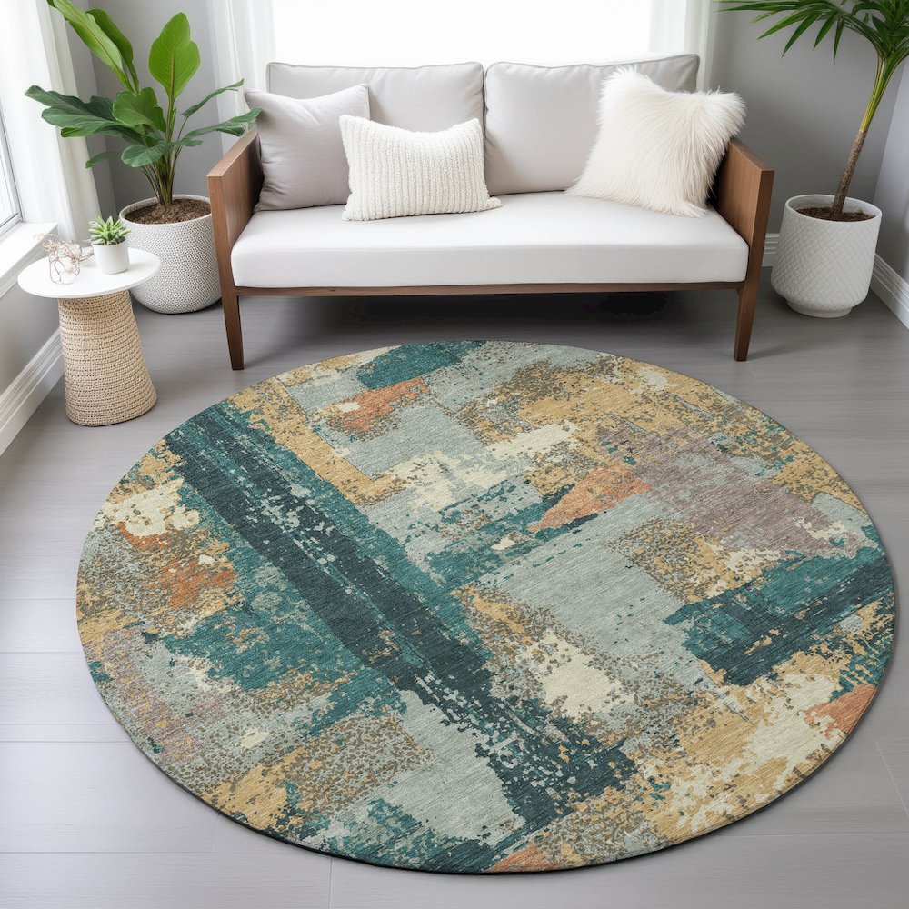 Machine Washable Indoor/Outdoor Chantille ACN2212 Seafoam 8' x 8' Round Rug