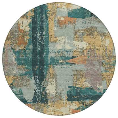 Machine Washable Indoor/Outdoor Chantille ACN2212 Seafoam 8' x 8' Round Rug