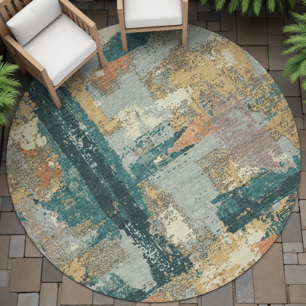 Machine Washable Indoor/Outdoor Chantille ACN2212 Seafoam 8' x 8' Round Rug