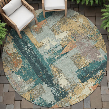 Machine Washable Indoor/Outdoor Chantille ACN2212 Seafoam 8' x 8' Round Rug
