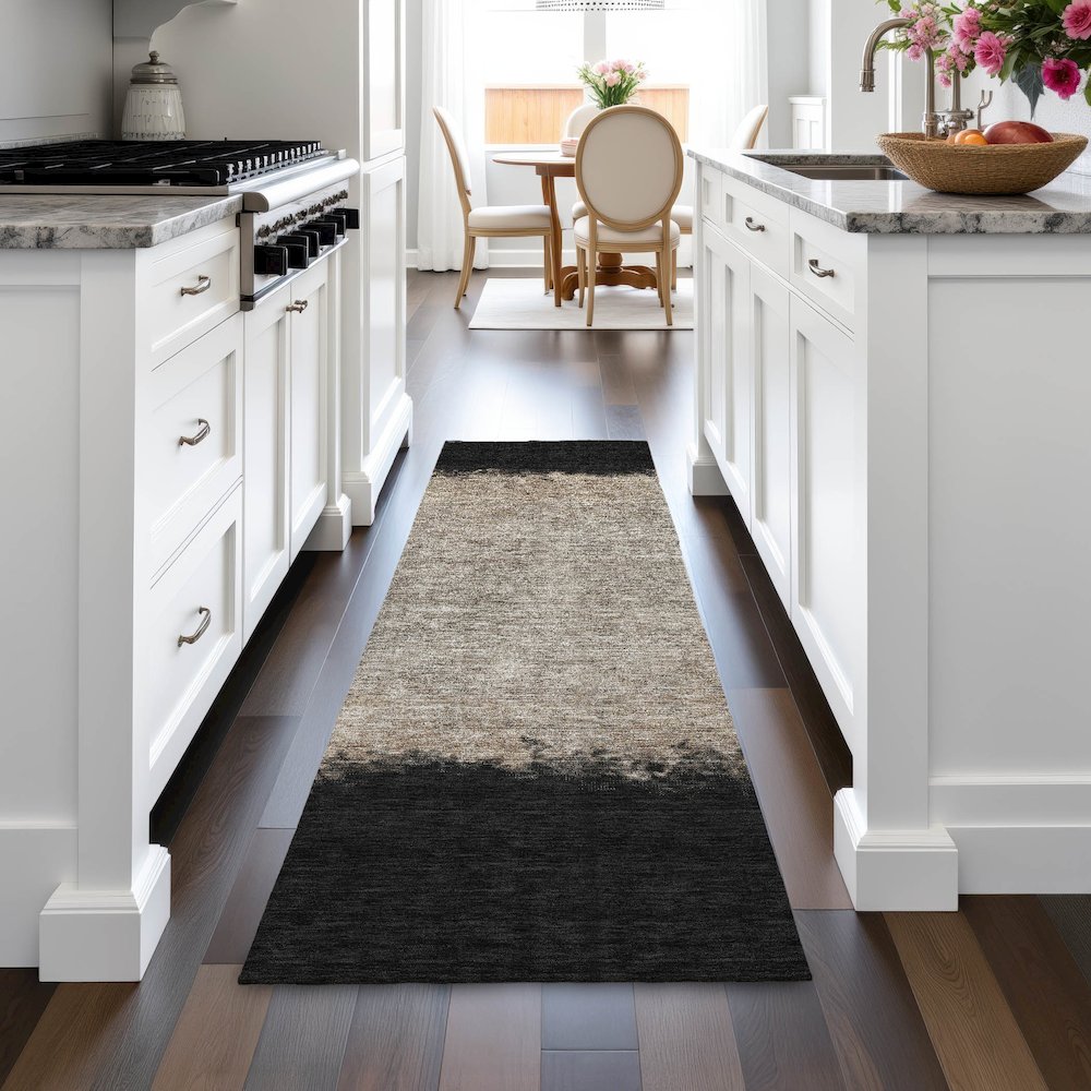 Machine Washable Indoor/Outdoor Chantille ACN2214 Black 2'3" x 7'6" Runner Rug