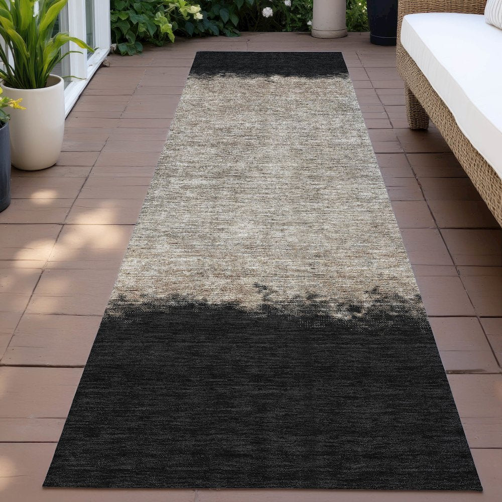 Machine Washable Indoor/Outdoor Chantille ACN2214 Black 2'3" x 7'6" Runner Rug