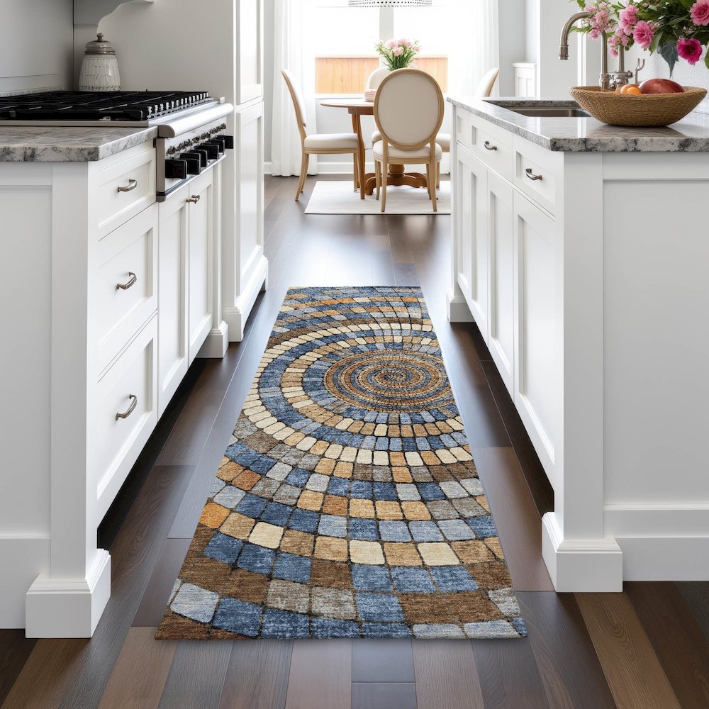 Machine Washable Indoor/Outdoor Chantille ACN2216 Denim 2'3" x 7'6" Runner Rug