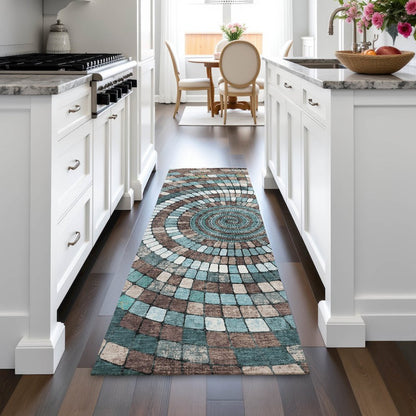 Machine Washable Indoor/Outdoor Chantille ACN2216 Teal 2'3" x 7'6" Runner Rug