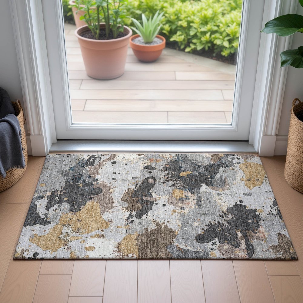 Machine Washable Indoor/Outdoor Chantille ACN2217 Gray 1'8" x 2'6" Rug