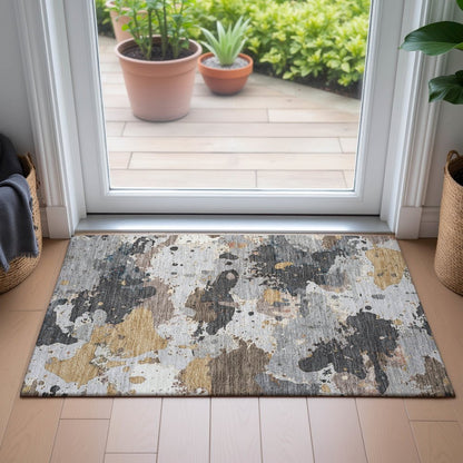 Machine Washable Indoor/Outdoor Chantille ACN2217 Gray 1'8" x 2'6" Rug