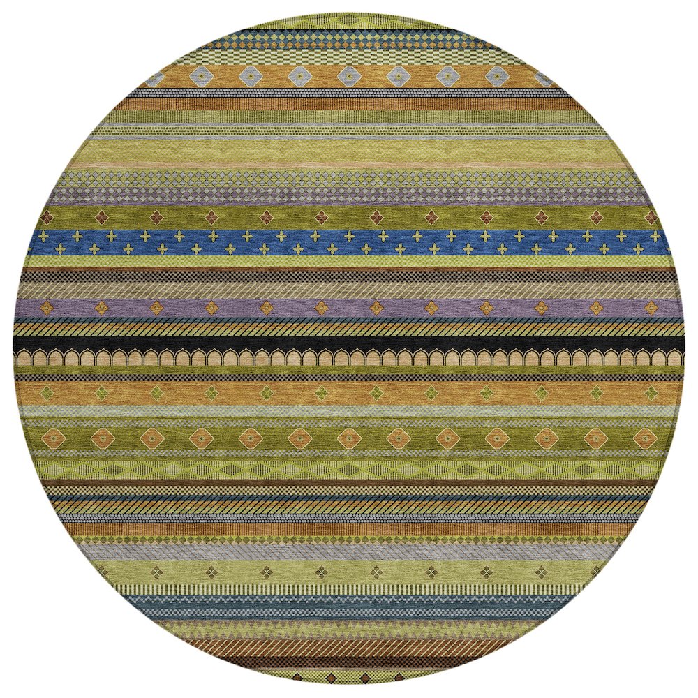 Machine Washable Indoor/Outdoor Chantille ACN2218 Olive 8' x 8' Round Rug