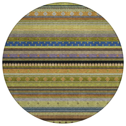 Machine Washable Indoor/Outdoor Chantille ACN2218 Olive 8' x 8' Round Rug