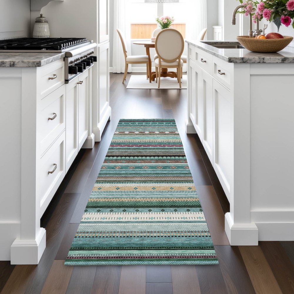 Machine Washable Indoor/Outdoor Chantille ACN2218 Teal 2'3" x 7'6" Runner Rug