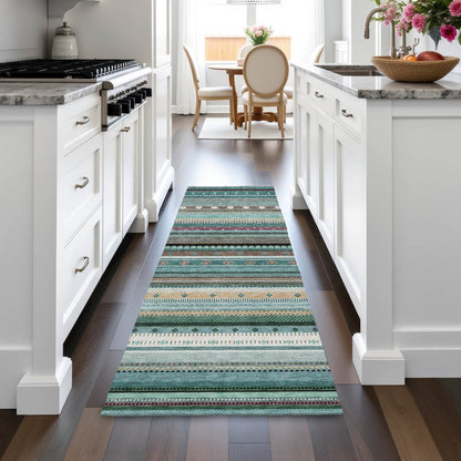 Machine Washable Indoor/Outdoor Chantille ACN2218 Teal 2'3" x 7'6" Runner Rug